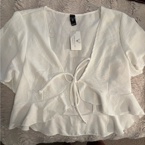 Windsor White Tie-Front Crop Top - Picture 3 of 4